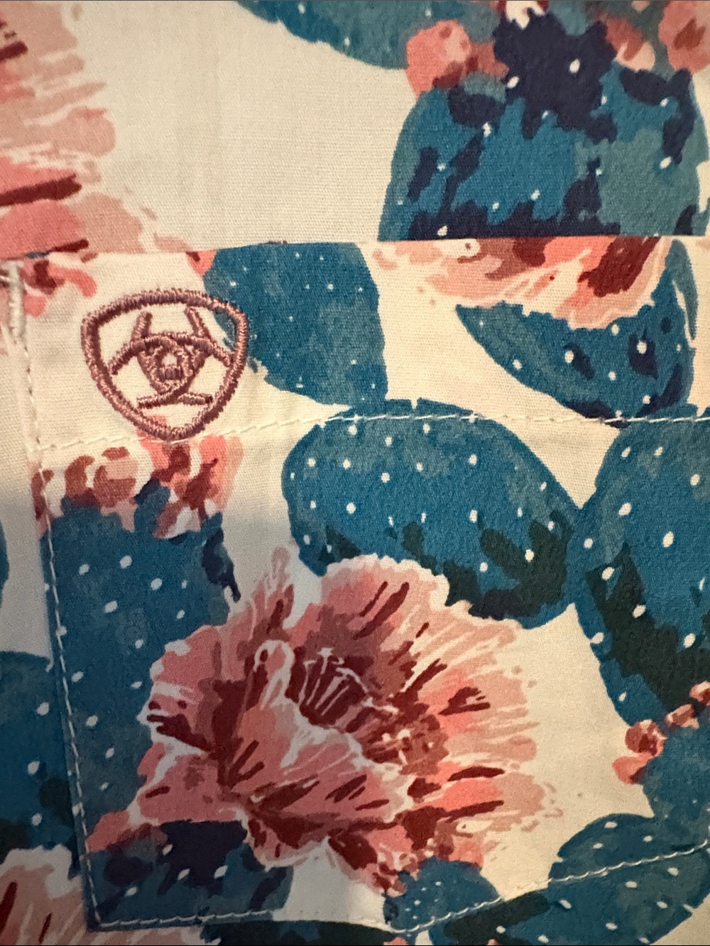 Ariat Teal Cactus & Pink Floral Button-Up Shirt - Picture 5 of 7